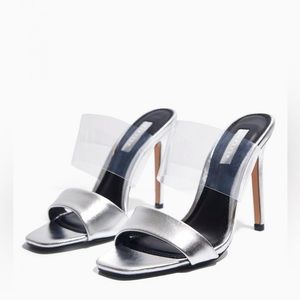 Brand new-Topshop Womens High Heel | Stella Silver Transparent Heels-size 6.5